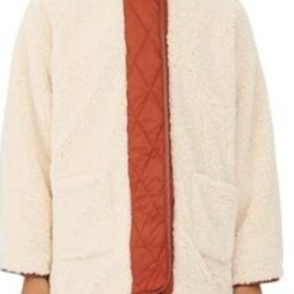 Maje Cream Teddy Jacket with Rust Accent - Picture 2 of 6